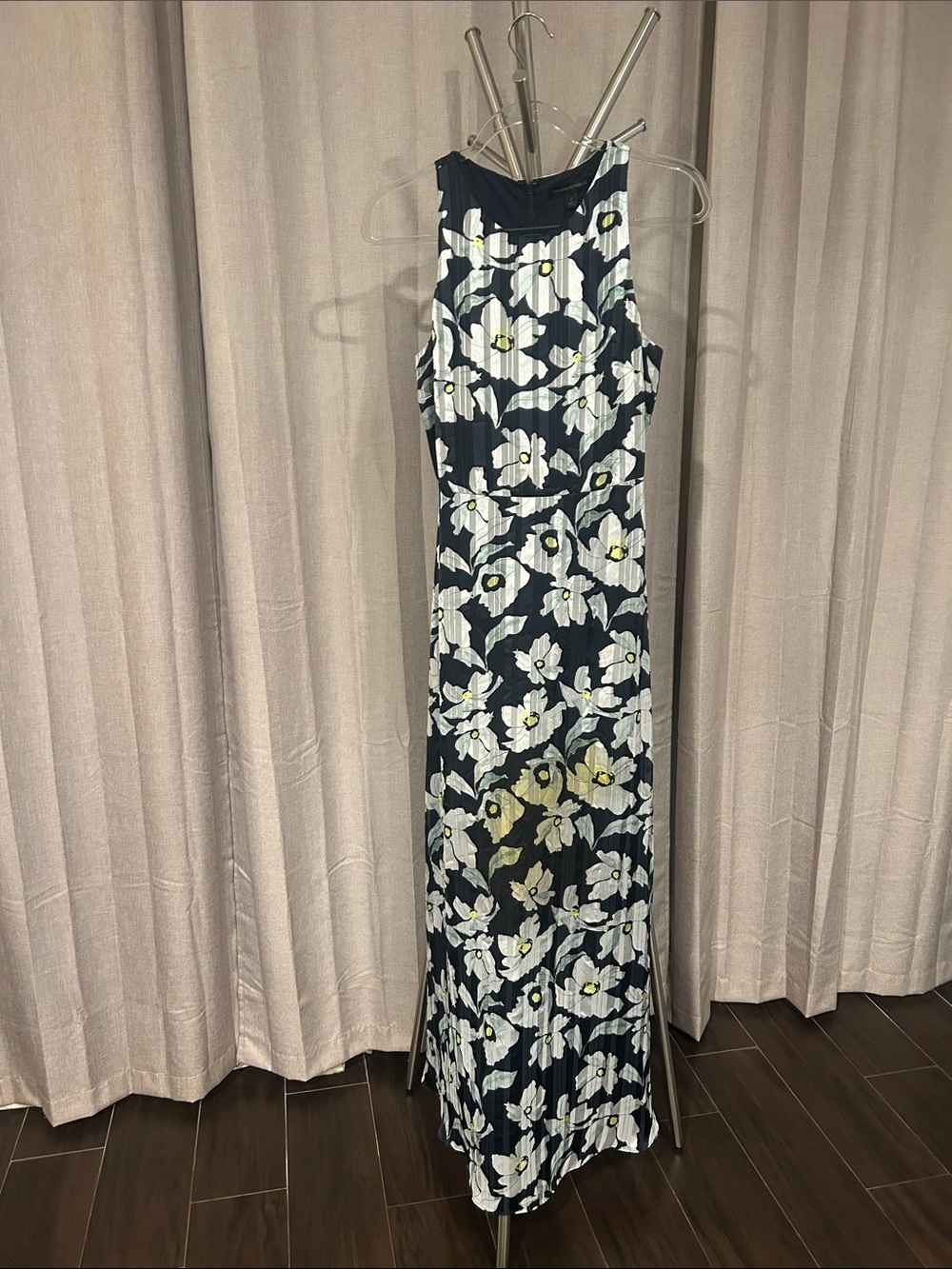 Banana Republic Navy Maxi Dress with White and Yellow Floral Print